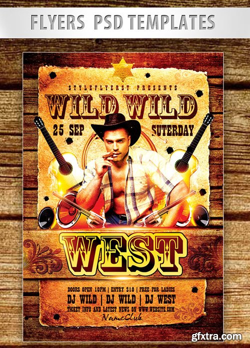 Wild Wild West Party Flyer PSD Template + Facebook Cover