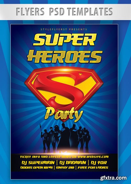 Superheroes Party Flyer PSD Template + Facebook Cover