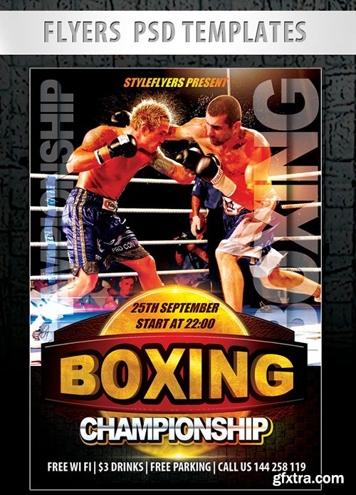 Boxing Championship Flyer PSD Template + Facebook Cover