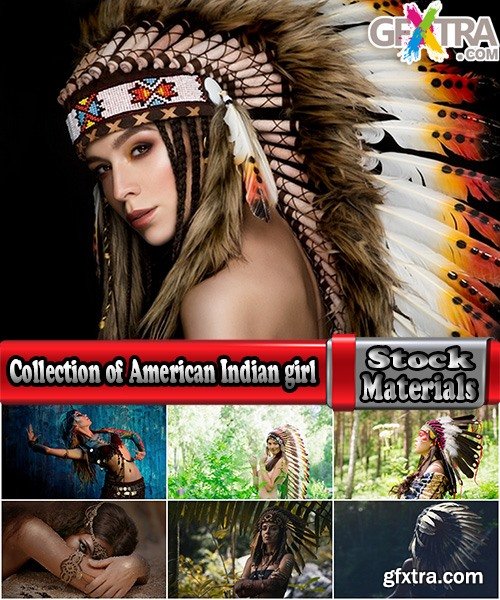 American Indian girl woman with feathers on the head 25xJPG