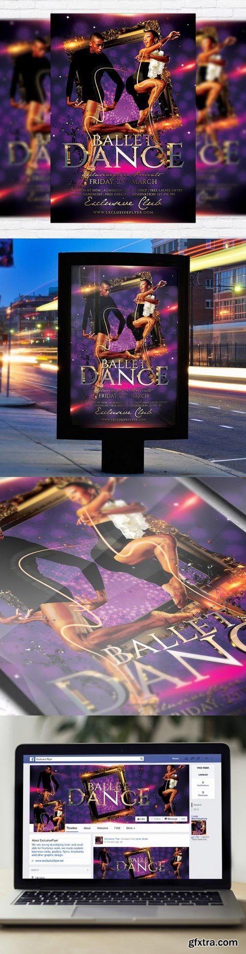 Ballet Dance Flyer PSD Template + Facebook Cover