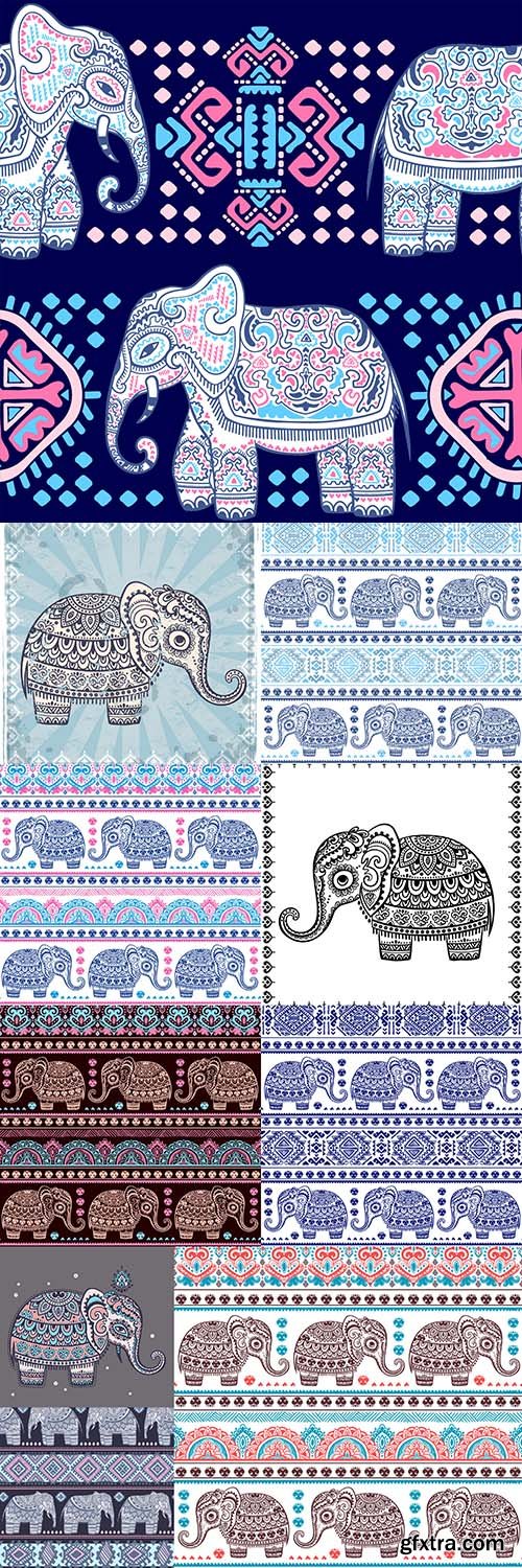 Vintage Indian Elephant with Tribal Ornaments - Floral Mandala Greeting Card