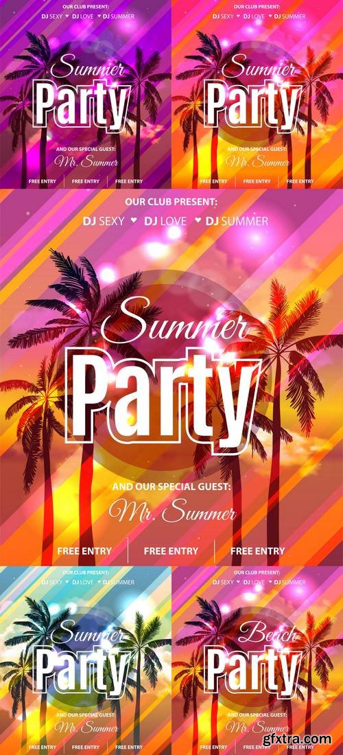 Summer Beach Party Flyer with Tropical Palm Backgound