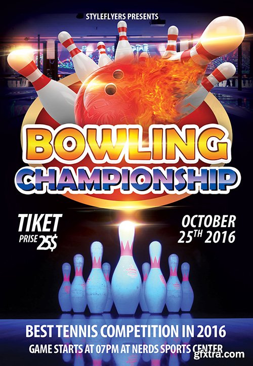 Bowling championship PSD Flyer Template + Facebook Cover