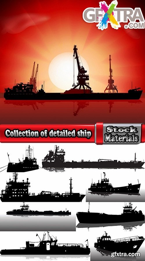 Collection of detailed ship model silhouette tanker barge steam freighter 25 EPS