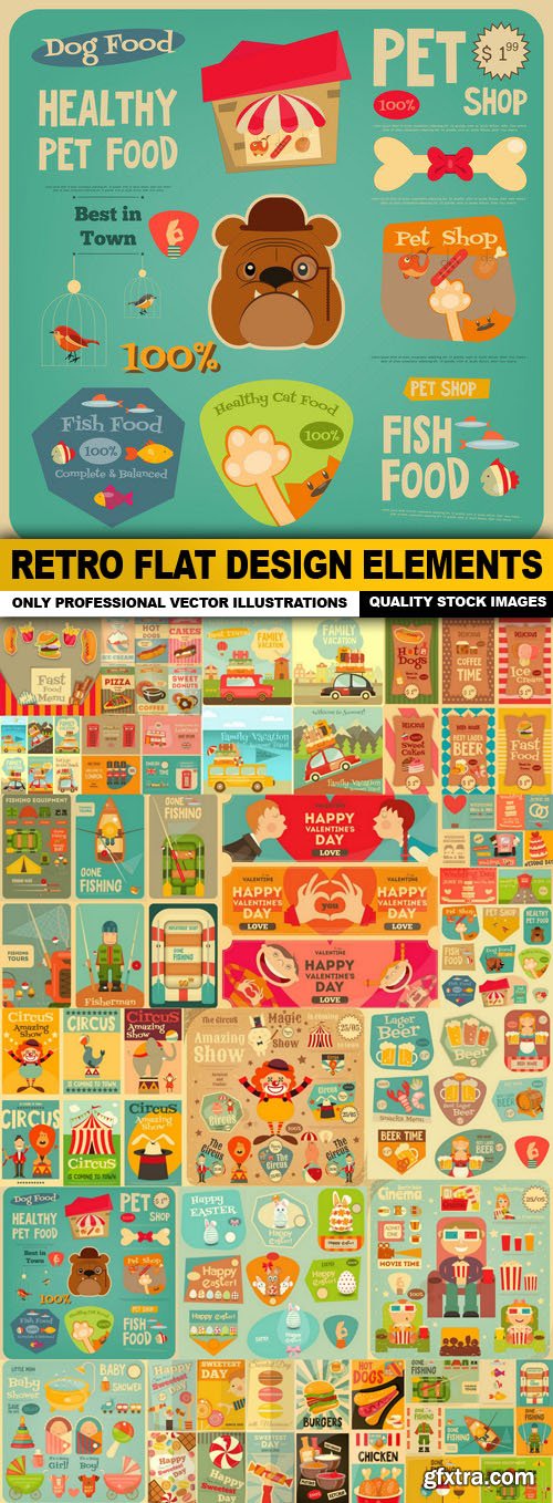 Retro Flat Design Elements - 20 Vector