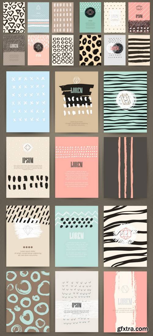 Set of Brochures with Dand Drawn Design Elements - Vector Templates
