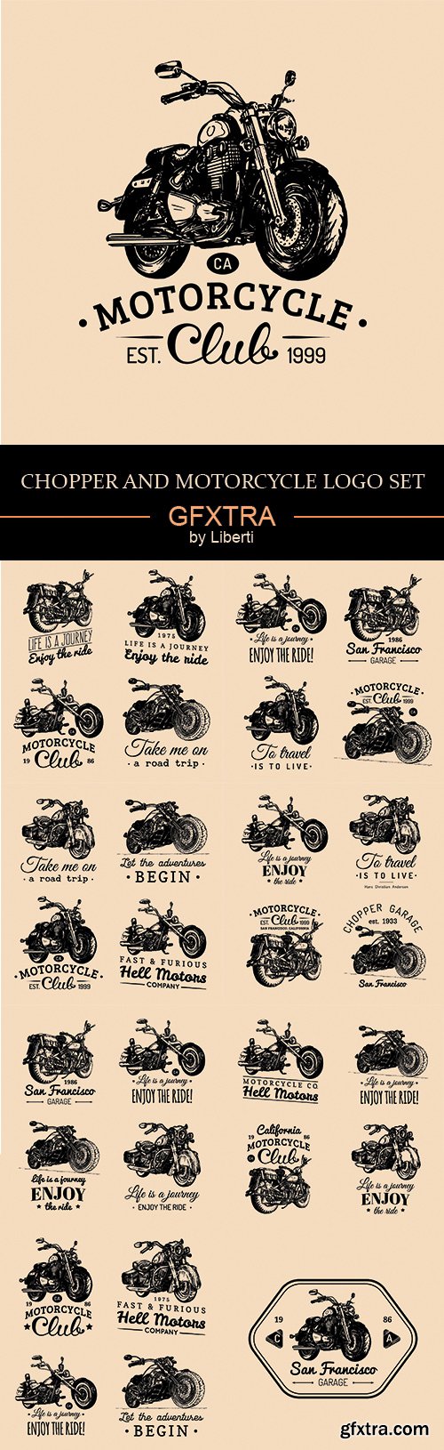 Chopper and motorcycle logo set