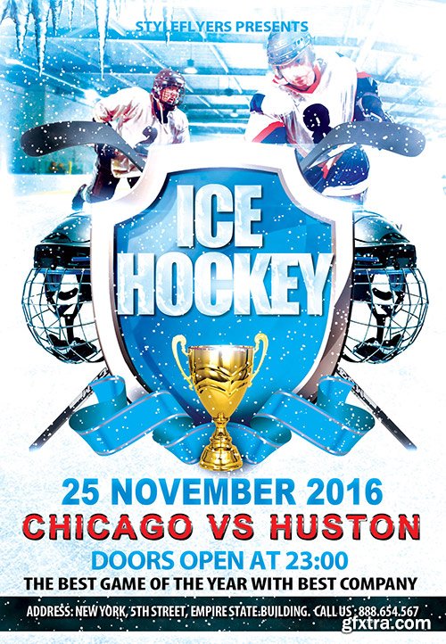 Ice Hockey Sport Flyer PSD Template + Facebook Cover