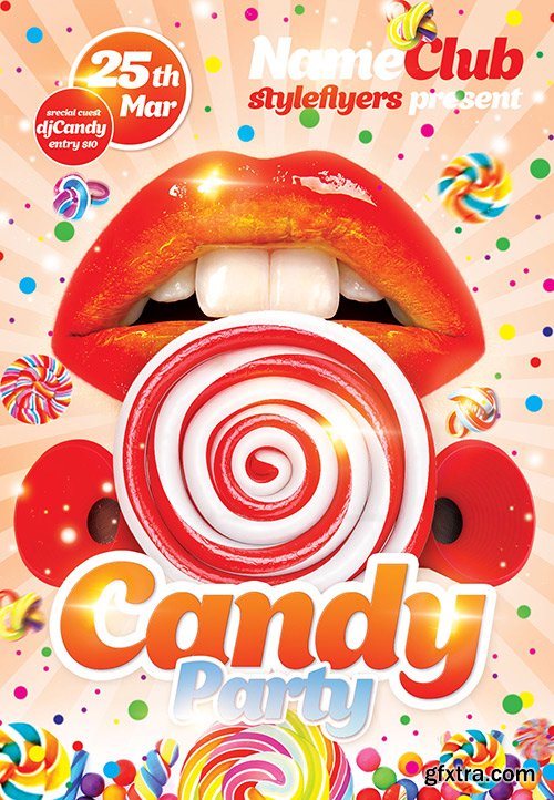 Candy Party PSD Flyer Template + Facebook Cover