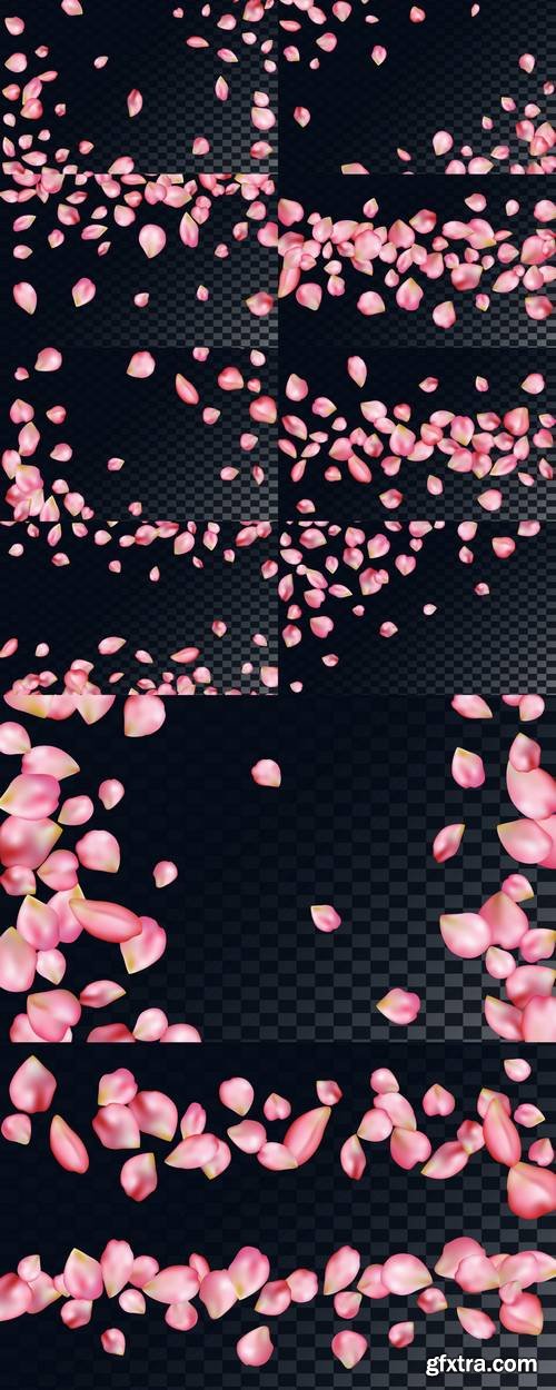 Abstract Background with Flying Pink Rose Petals