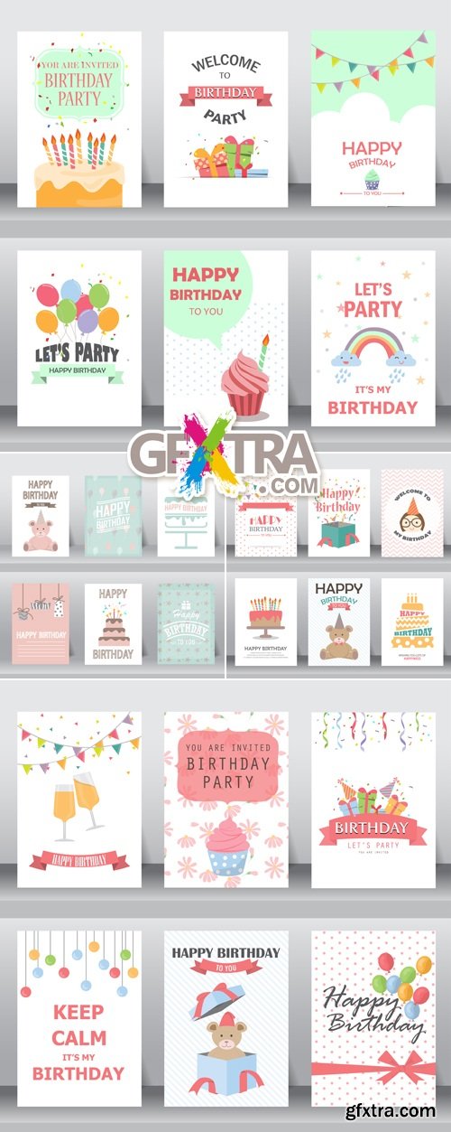 Cute Birthday Cards Vector 3