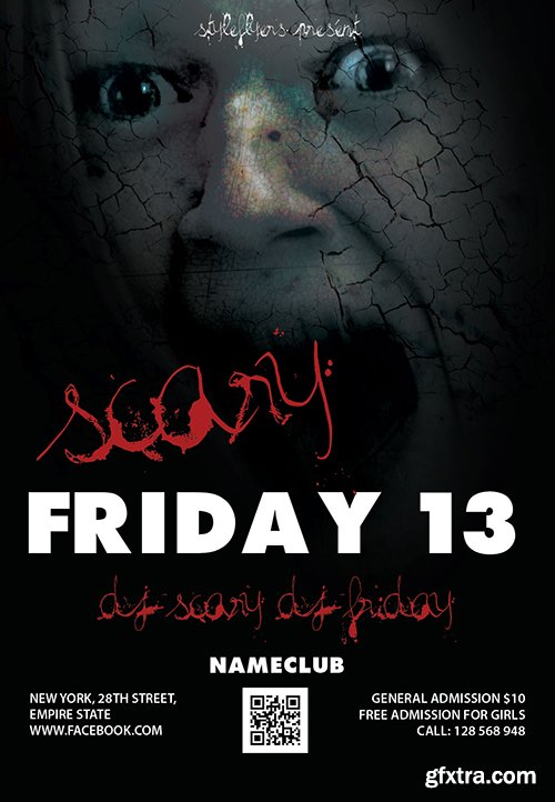 Scary Friday 13 Flyer PSD Template + Facebook Cover