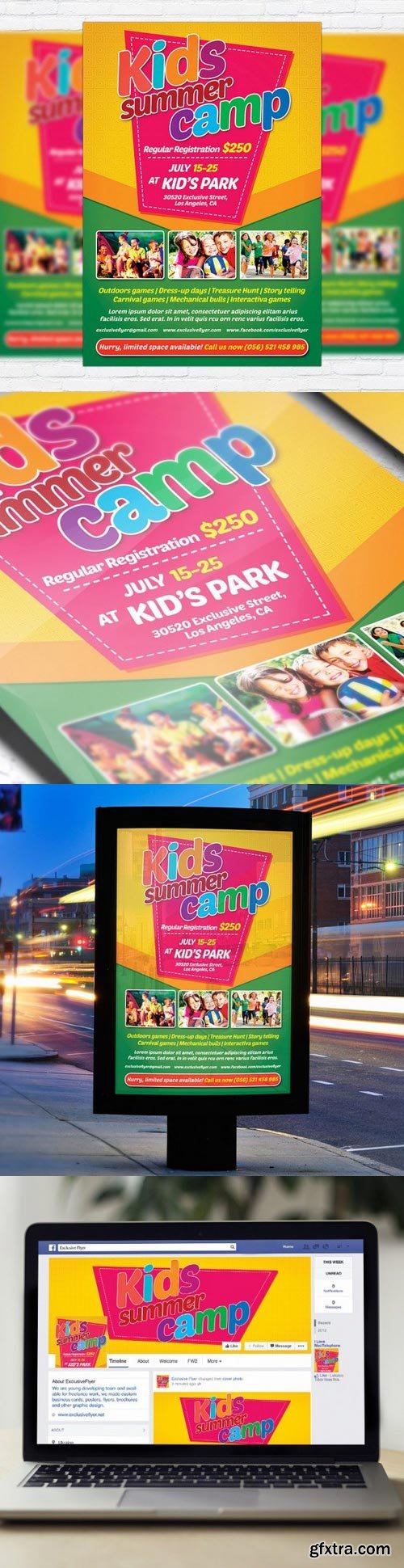 Kids Summer Camp Flyer PSD Template + Facebook Cover