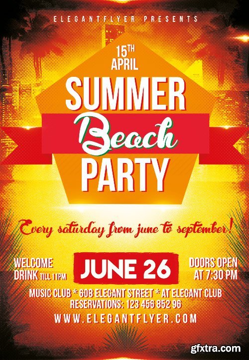 Summer Party Flyer PSD Template + Facebook Cover