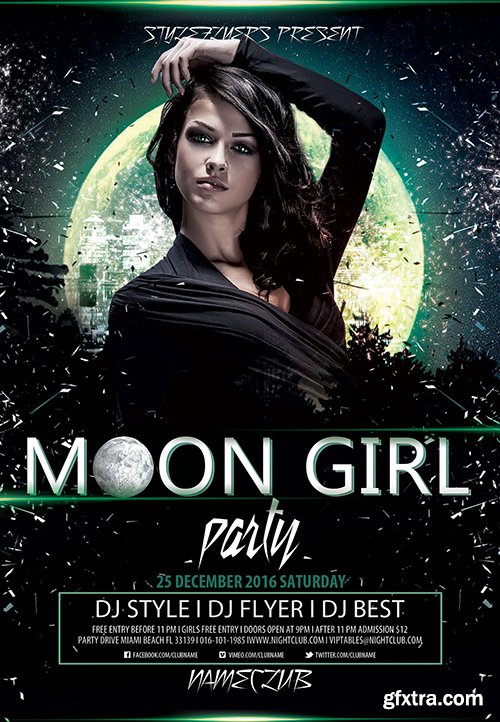 Moon Girl Party PSD Flyer Template + Facebook Cover
