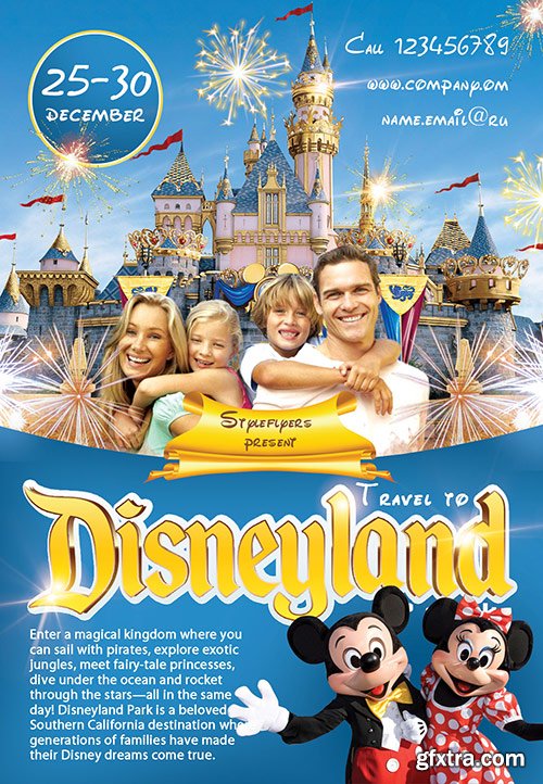 Travel to Disney Land PSD Flyer Template + Facebook Cover