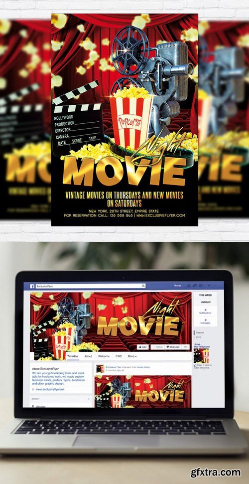 Movie Night Flyer PSD Template + Facebook Cover