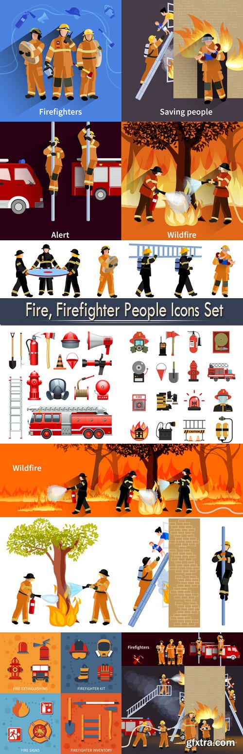 Fire, Firefighter People Icons Set