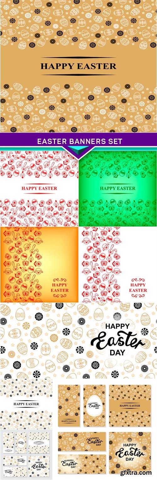 Easter golden ornamental banners set 10x EPS