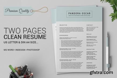 CreativeMarket 2 Pages Clean Resume CV - Pandora 246984