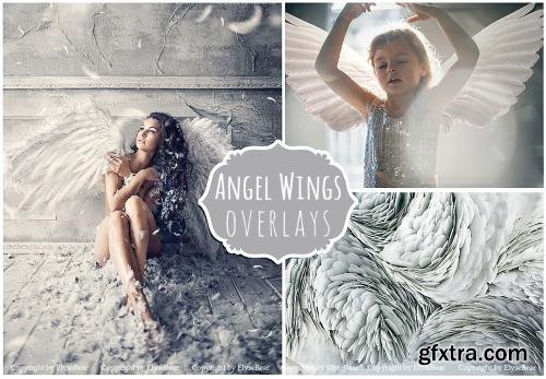 CreativeMarket 15 White Angel Wings Overlays PNG 164327