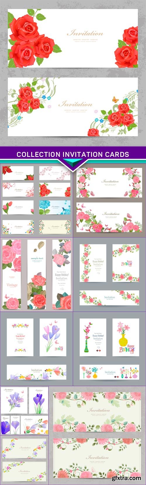 Collection invitation cards with flower for your design 10x EPS