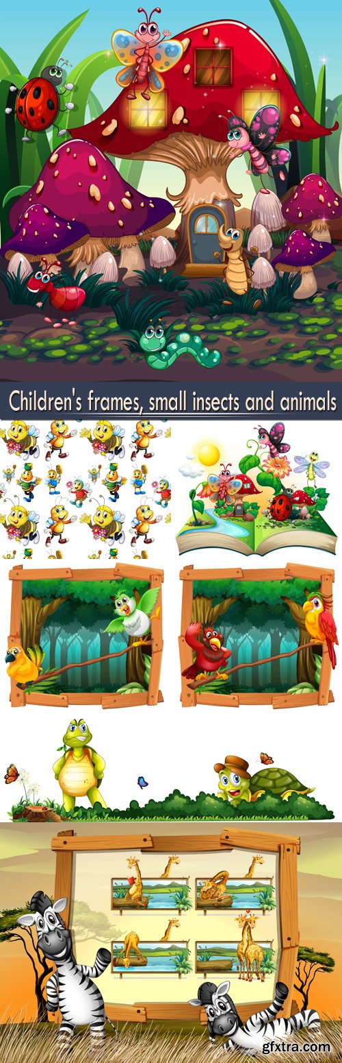 Children\'s frames, small insects and animals