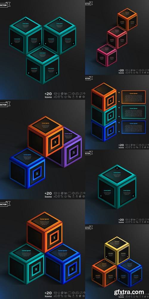 Vector Isometric Infographic with Cube on the Black Background