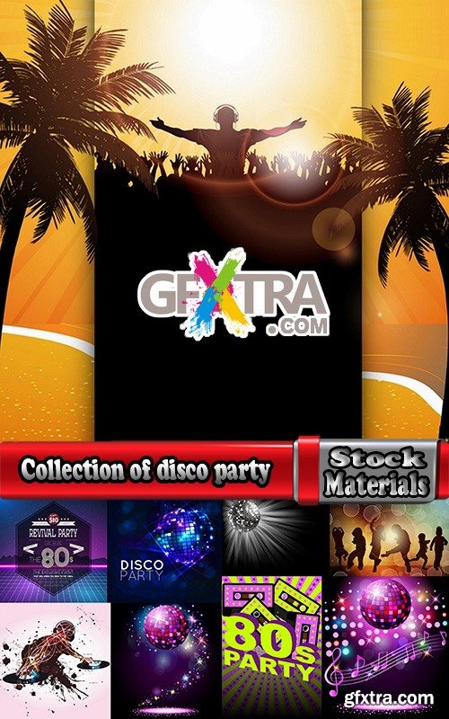 Collection of disco party vacation background is illustration poster 25 EPS