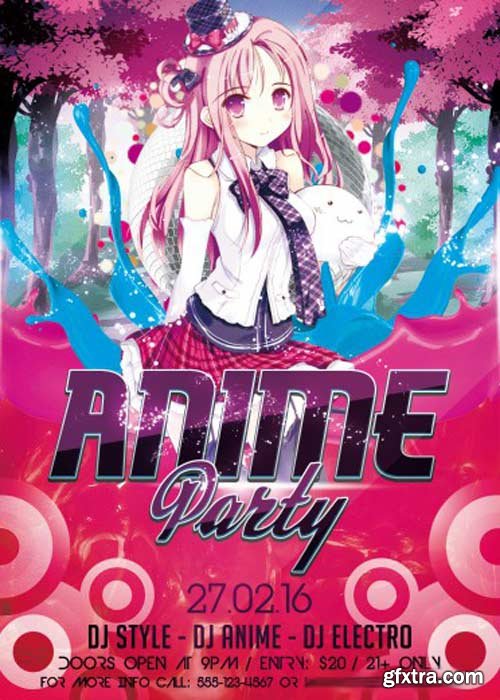 Anime Party V4 Flyer PSD Template + Facebook Cover