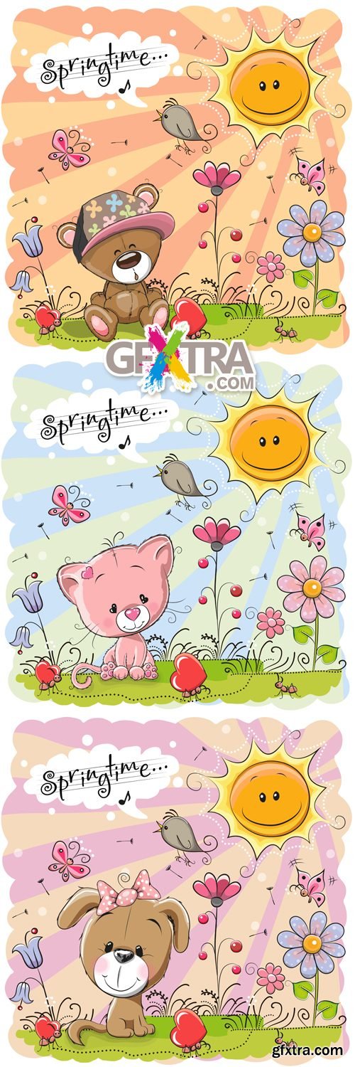 Cute Springtime Postcards Vector