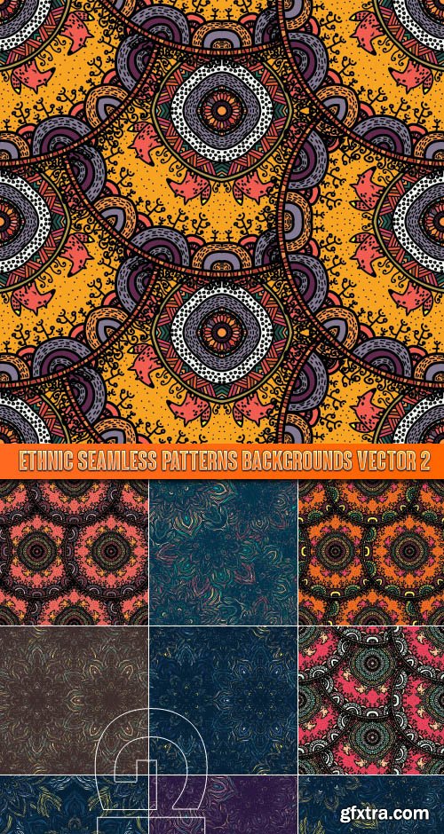 Ethnic seamless patterns backgrounds vector 2