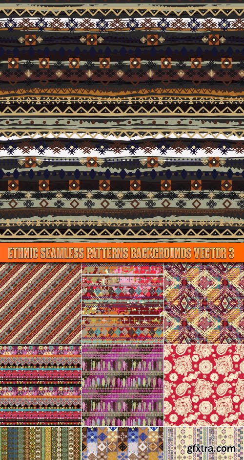 Ethnic seamless patterns backgrounds vector 3