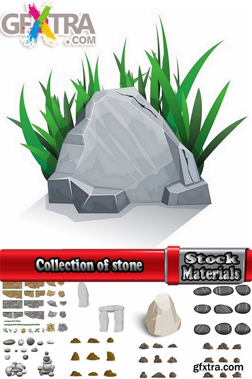 Collection of stone cobble boulder rock vector image 25 EPS