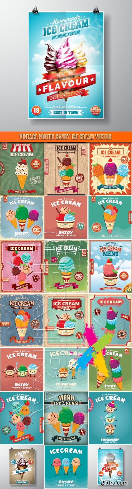 Vintage poster candy ice cream vector