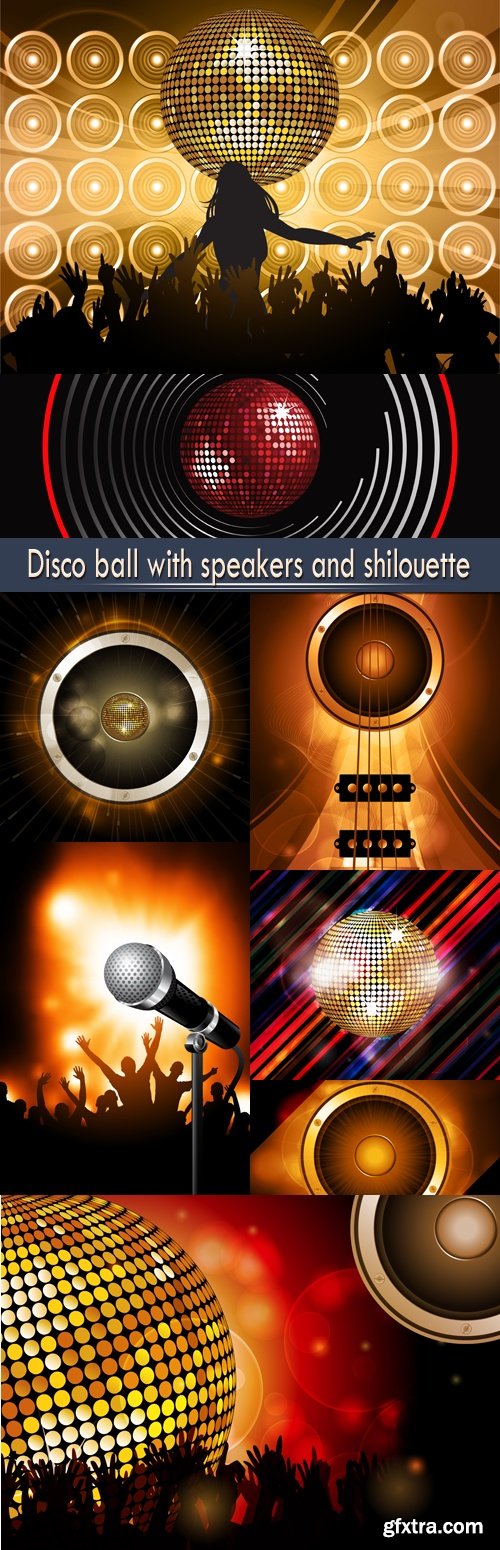 Disco ball with speakers and shilouette