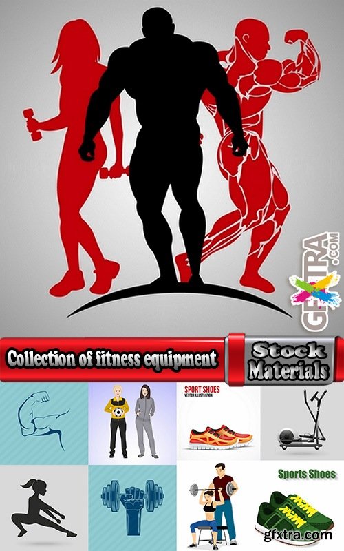 Collection of fitness equipment sports athletic trainer sneaker icon 25 EPS