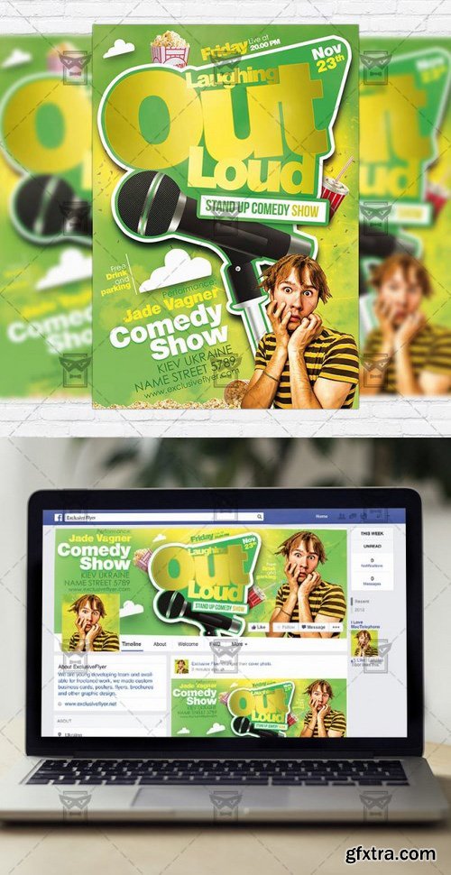 Comedy Show PSD Flyer Template + Facebook Cover