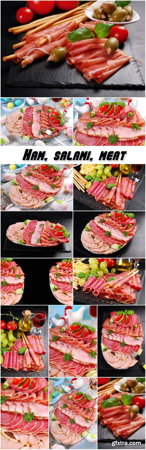 Platter of sliced ham, salami and cured meat