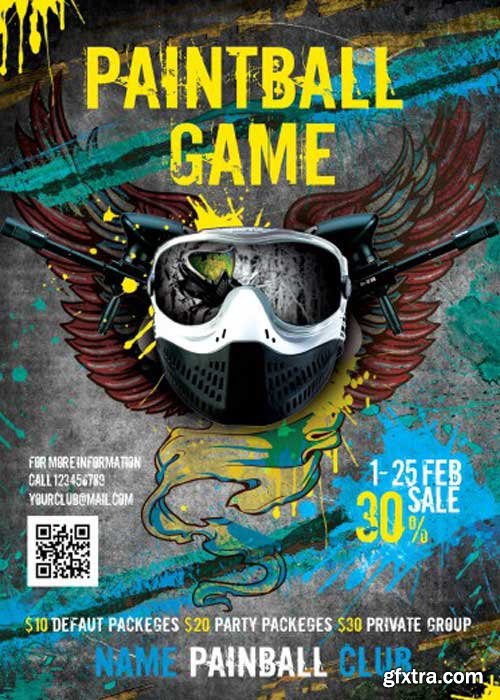 Paintball Game Sport V3 Flyer PSD Template + Facebook Cover