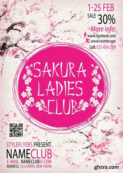 Sakura Ladies Club Party Flyer PSD Template + Facebook Cover