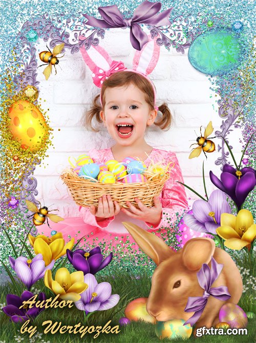Happy Easter, easter frame with bunny and flowers