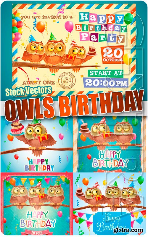 Owls birthday - Stock Vectors
