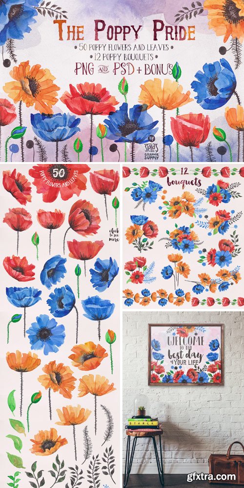 CM 330939 - Watercolor Poppy Flowers