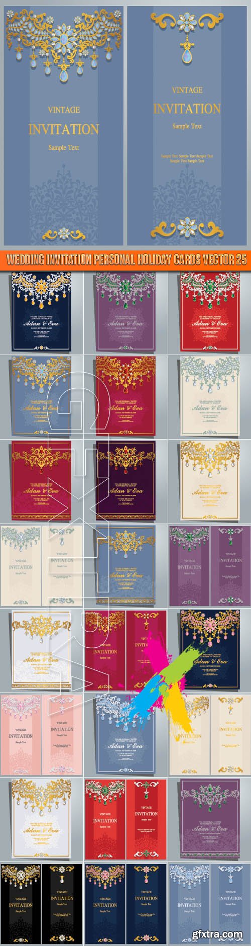 Wedding invitation personal holiday cards vector 25