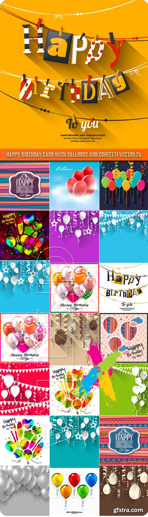 Happy Birthday card with balloons and confetti vector 26