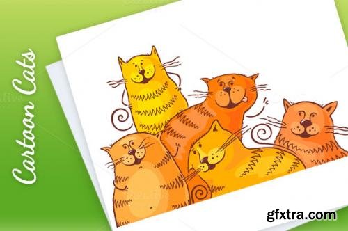 CreativeMarket Five Fat Cartoon Cats 587816