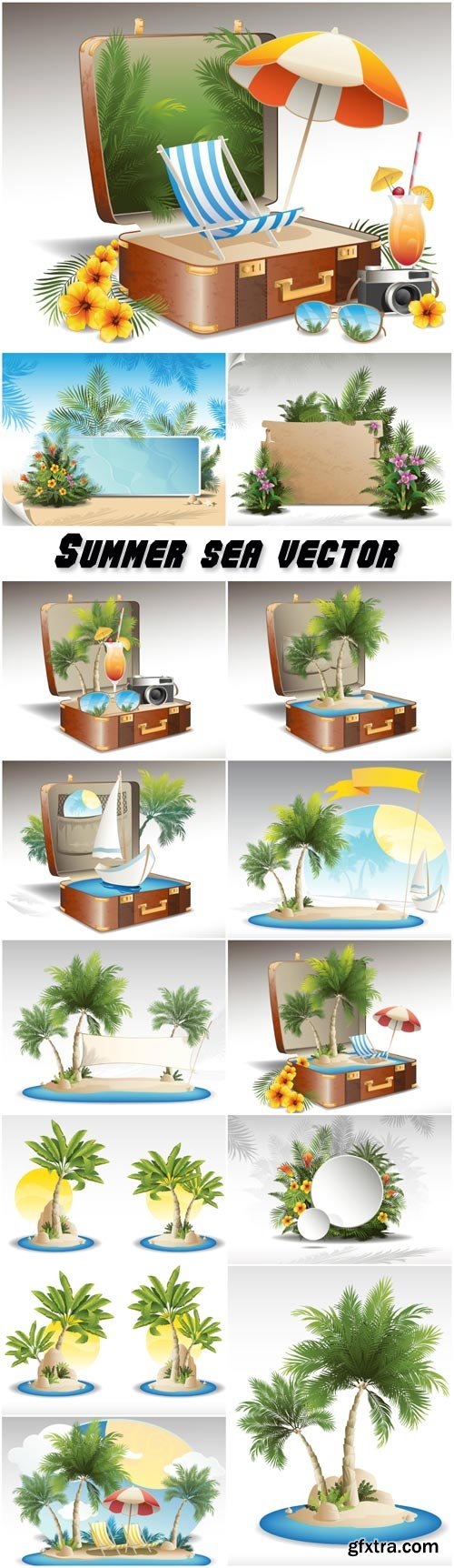 Summer Sea Vectors with Palm Trees 14xEPS