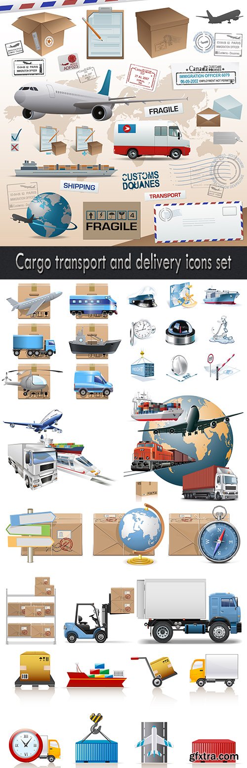 Cargo transport and delivery icons set 7xEPS